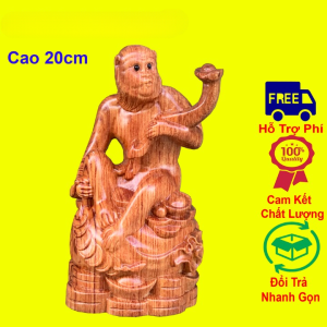 Tượng con khỉ tài lộc linh vật tuổi thân cao 20cm mẫu mới chất liệu gỗ hương