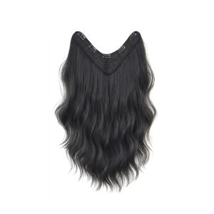 BAIXL Synthetic Long Curly Hairpiece Fluffy Simulated Invisible Seamless V-shaped Wig Clip in Layered One-piece Hair Extension Women