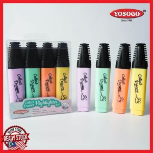 [super stationery] YOSOGO Pen Penyerlah Warna Pastel 808 – 5.0MM (Mata Lebar) – 4 Batang Sepaket | HIGHLIGHTER PEN PASTEL COLOUR 808 - 5.0MM BROAD (4 in 1 colour)