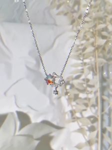 Rantai Leher Shiny Twin Star Necklace Elegant Clavicle Chain Trendy Star Design Fashion Jewelry