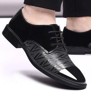 Mens Leather Shoes Pointed toe Casual Breathable Dress Leather Shoes Youth Business Shoes England Solid Color Breathable Low Top Shoes