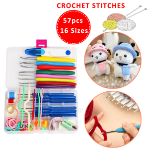 16 Sizes 57Pcs Crochet Stitches Hooks Kit Knitting Craft Stainless Steel Crochet Needles Hooks Sewin Tools