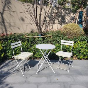 FFBH Balcony Leisure Chair Three-piece Set Camping Table Collapsible Anti-rust Garden Camping Beach Outdoor Modern Home Furniture 4P6B8