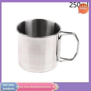 Graceful 1Pc Stainless Steel Folding Handle Cup Portable Carabiner Cup Outdoor Camping Cups for Home Outdoor Camping Accessories