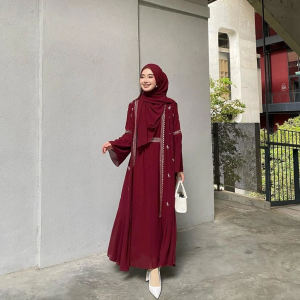 GAMIS SAFWA  MIX BORDIR ABAYA DRESS BAHAN CERUTY BABY DOLL FULL PURING