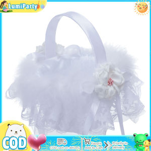 【Ready Stock】Portable Mini Hoa Cưới Giỏ Với Bow Nữ Hoa Giỏ Với Xử Lý Đối Với Tiệc Cưới Lãng Mạn