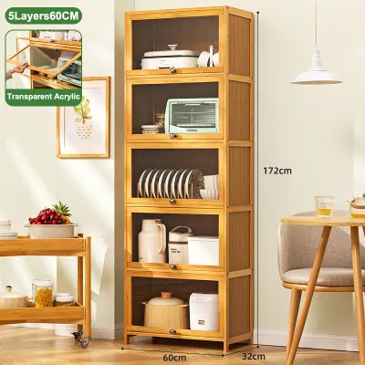 Shira 60/80cm Dining cabinet Kitchen shelf Large Capacity Bamboo Dustproof Storage Rack Moisture-Proof cabinet Loading 500kg