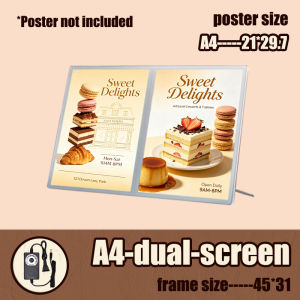 A4 Triple Screen LED Menu Board Metal Dimmable for Milk Tea Cafe Bar Night Counter Display