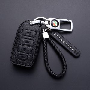 For Perodua Myvi 2022 - 2024 Axia Alza Myvi Baharu 2023 - 2024 Ativa Leather Key Case Cover Remote Car Keychain Accessories