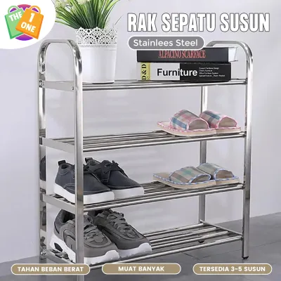 Rak Sepatu Stainless Steel Multifungsi Rak Susun Rak Sendal