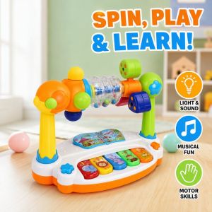 Baby Activity Table Rotating Piano Toy Musical Lights Sounds Educational Learning Toy With Adjustable Legs Home Play