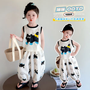 🐱👧🎀 ชุดเด็กผู้หญิงฤดูร้อน 2025 ใหม่ล่าสุด! เสื้อแขนกุดแมวน่ารัก + กางเกงกันยุงลายเมฆ 🌤️ สบายๆ น่ารัก แถมป้องกันยุง 👧