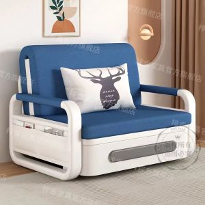 Sofa bed - dual-purpose folding bed cotton and linen round-legged single or double bed small-sized multi-functional storage bed extendable bed