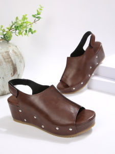 Free Shipping 2026 Summer New WomenS Platform Fish Mouth Sandals With Rivets And Velcro Closure Plus Size Wedge Heels