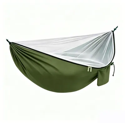 2 in 1 Camping Hammock with Built-in Mosquito Net Heavy Duty 350kg Capacity 140cm Wide Parachute Nylon Portable Foldable for Outdoor Hiking