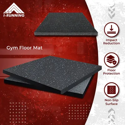 IRunning Gym Floor Mat 50x50x2cm High Density Rubber Tile Non-Slip Shock Absorbing Heavy Duty Home Gym Flooring