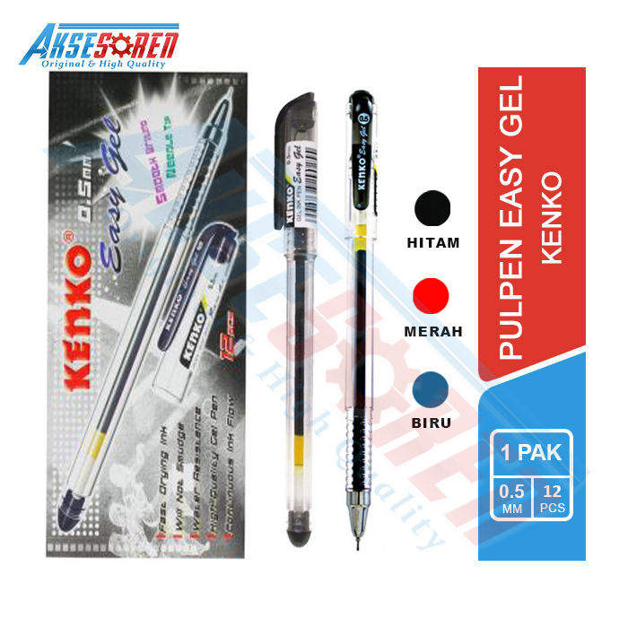 Pulpen Easy Gel Kenko [1 Pack] / Pulpen 1 Pack Kenko / Pulpen Gel 1 Pack / Bolpoin Kenko 1 Pak Gel / Bolpoint 1 Pack Murah / Balpen / Pulpen Jel 1 Pak / Pulpen Tinta Hitam [12 Pcs] / Pena 1 Lusin  [0.5mm]