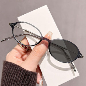 Photochromic Prescription Myopic Glasses For Women And Men Small Oval Frame Flexible Spring Temples With Metal Accents Stylish Optical Nearsighted Eyewear Clear es