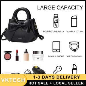 Women PU Bow Stylish Messenger Bag Large Capacity Elegant Handbag Solid Color Designer Small Handbags Detachable Strap for Outdoor Travel