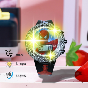 Jam Tangan Anak Digital LED Karakter Spider-Man Captain America Iron Man Strap Karet Rubber