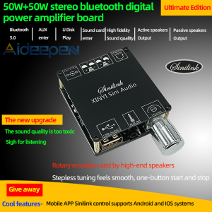 Aideepen XY-C50L Stereo Bluetooth Digital Power Amplifier Board 50W Dual Channel 360 Degree Stepless Tuning