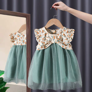 Girl Summer Dress Floral Mesh Print Cute Fashion Korean Princess Dress Summer clothes