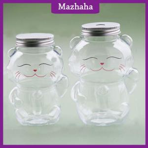 Mazhaha Cute Lucky Cat Water Bottle Transparent Juice Drink Bottle Milk Tea Bottle Coffee Juice Mouth ABle Drinking Cup