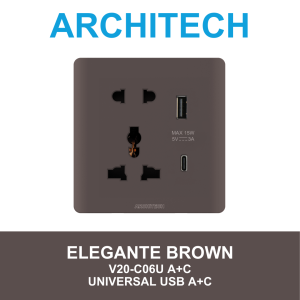 ARCHITECH Elegante Brown V20-C06U A+C  Stop Kontak - Universal A+C