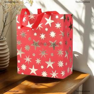 [COD] Technicolore 5 Red Plastic Christmas Gift Bags - Durable Holiday Tote Bags Perfect For Christmas New Year Valentines Day