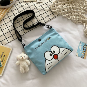 Lady Doraemon Cartoon Print Canvas Bag Cute Doraemon One Shoulder Messenger Bag Stationery Storage Bag