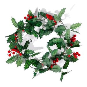 2M Artificial Holly Leaves Red Berries Ivy Vine Garland with String Lights Christmas Tree Ornament Xmas Tree Rattan Wreath for Navidad Home Decor