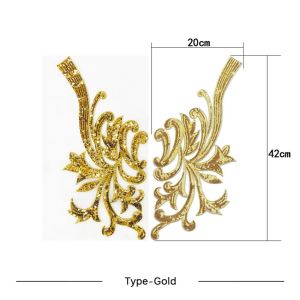 Renda Bordir Kerah Sepasang Motif Bunga Full Payet Emas Perak