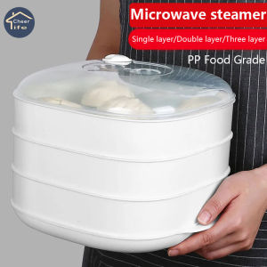 Single layer/Double layer/Three layer PP Microwave Oven Special Steamer Eco-friendly Steamed Buns Steaming Utensils With Lid With chassis Heating dish Durable Kitchen Tool