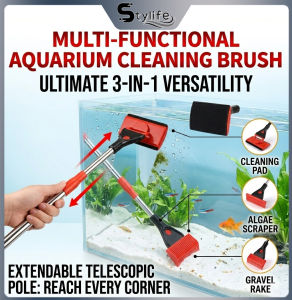3 In 1 Set Multifunctional Aquarium Tools Kit 48.5cm Long Handle Brush Algae Scraper Net Sponge