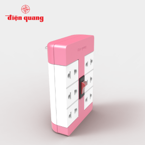 Ổ Cắm Xoay 90° Điện Quang ĐQ ESK RT 6PW (6 Lỗ màu hồng trắng)