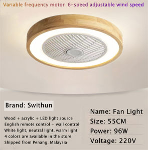 Swithun/2023 New Upgrade: Variable frequency motor/ 55CM 96W LED Ceiling fan with light With remote With rotatable panel 3 colors Dimmable 6-speed wind speed stronger wind than before more durable. Fans and lights can be controlled individually
