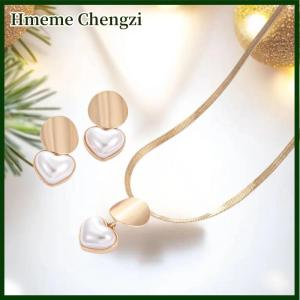 Hmeme 2Pcs Minimalist Creative Heart-shaped Pendant Snake Chain Necklace Earrings Sets For Women Jewelry