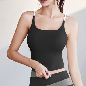 เสื้อชั้นในกีฬาผู้หญิงสไตล์เกาหลีแบบใหม่ เสื้อชั้นในกีฬายืดหยุ่นสูงพร้อมแผ่นรองหน้าอกในตัว เสื้อชั้นในโยคะแห้งเร็ว สวมใส่สบาย มีให้เลือก 6 สี ไซส์ใหญ่