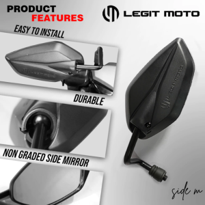 Honda CLICK160 LEGITMOTO ORIGINAL SIDE MIRROR CURVE BLACK/CHROME STEM NON-GRADED CLEAR LENS 1PAIR