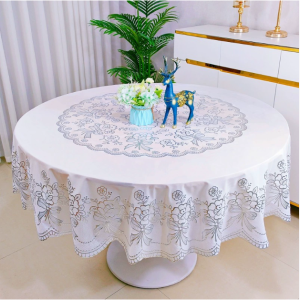 European Stain Resistant PVC Scratch Proof Tablecloth Round Table Waterproof Heat Resistant Washable Free Oil Resistant Wear Resistant Home Business Easy Clean Tablecloth