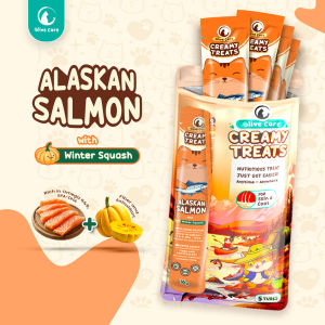 Olive Care PAKET CREAMY TREATS 16gr & 20gr Isi 5pcs Snack Cemilan Kucing Bernutrisi dengan Daging Ayam/Salmon/Tuna Asli with Red Spinach/Winter Squash/Highbush Blueberry