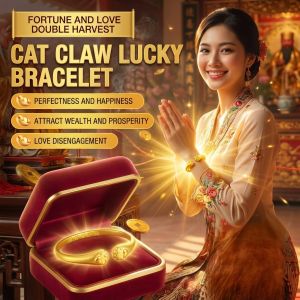 【Double Luck Charm】Adjustable Cat Paw Bracelet Golden Jewelry for Women Lucky Bracelet Cat Paw Jewelry Fashion