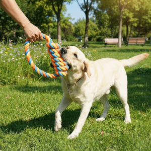 MING1996 Cotton Rope Knot Pet Cotton Rope Toy Colorful Weaving Chew-Resistant Dog Teeth Cleaning Toy Interactive Bite Resistant Dog Chew Toy Indoor Outdoor