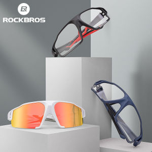 ROCKBROS โปร่งใสโฟโตโครมิคการขี่จักรยานสีสันแว่นตาแว่นตากีฬา Polarized สําหรับชายแฟชั่นกลางแจ้งแว่นกันแดดที่ช่วยป้องกันแสง UV สีเปลี่ยนแว่นกันลม