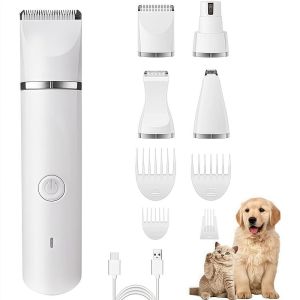 NEXASHOP 4-in-1 Electric Dog Clippers Low Noise Cordless Pet Razor Hair Trimmer Multifunctional High Power Pet Grooming Clipper For Dogs and Cats