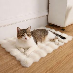 IFFINE Thickened Design Pet Sleeping Mat Winter Warm Soft Fluffy Pet Bed Cushion Plush Cloud Bubble Texture Plush Pet Mat For Kitten