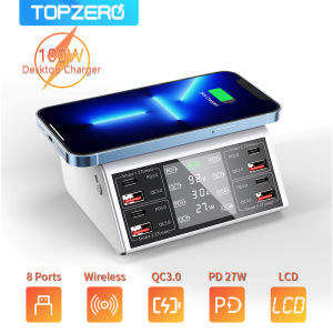 TOPZERO 100W 8 Port USB Charger PD QC3.0 USB C Phone Fast Charger Qi Wireless Charger Multifunction Charging Station For iPhone 13 12 Xiaomi Samsung