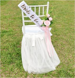 Chair Tulle Tutu Decoration with Sash for Bridal Shower White Tulle Chair Skirt Fluffy Bridal Chair Decor for Wedding Bridal Shower Bridal Party bridal luncheon fit for Standard Chair