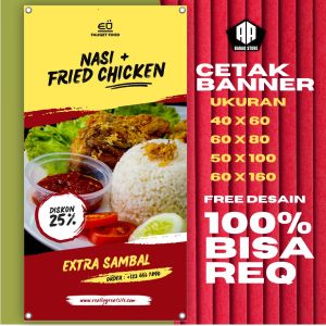 Spanduk Banner NASI FRIED CHICKEN BISA REQUEST