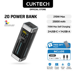 CUKTECH 20 Power Bank 25000mAh 210W | 3-Port Fast Charging Portable Laptop Charger – High-Capacity Battery Pack for iP16/15/14 Laptop Samsung Pad & More | Ideal for Travel Outdoor Work Remote Office Business Trips